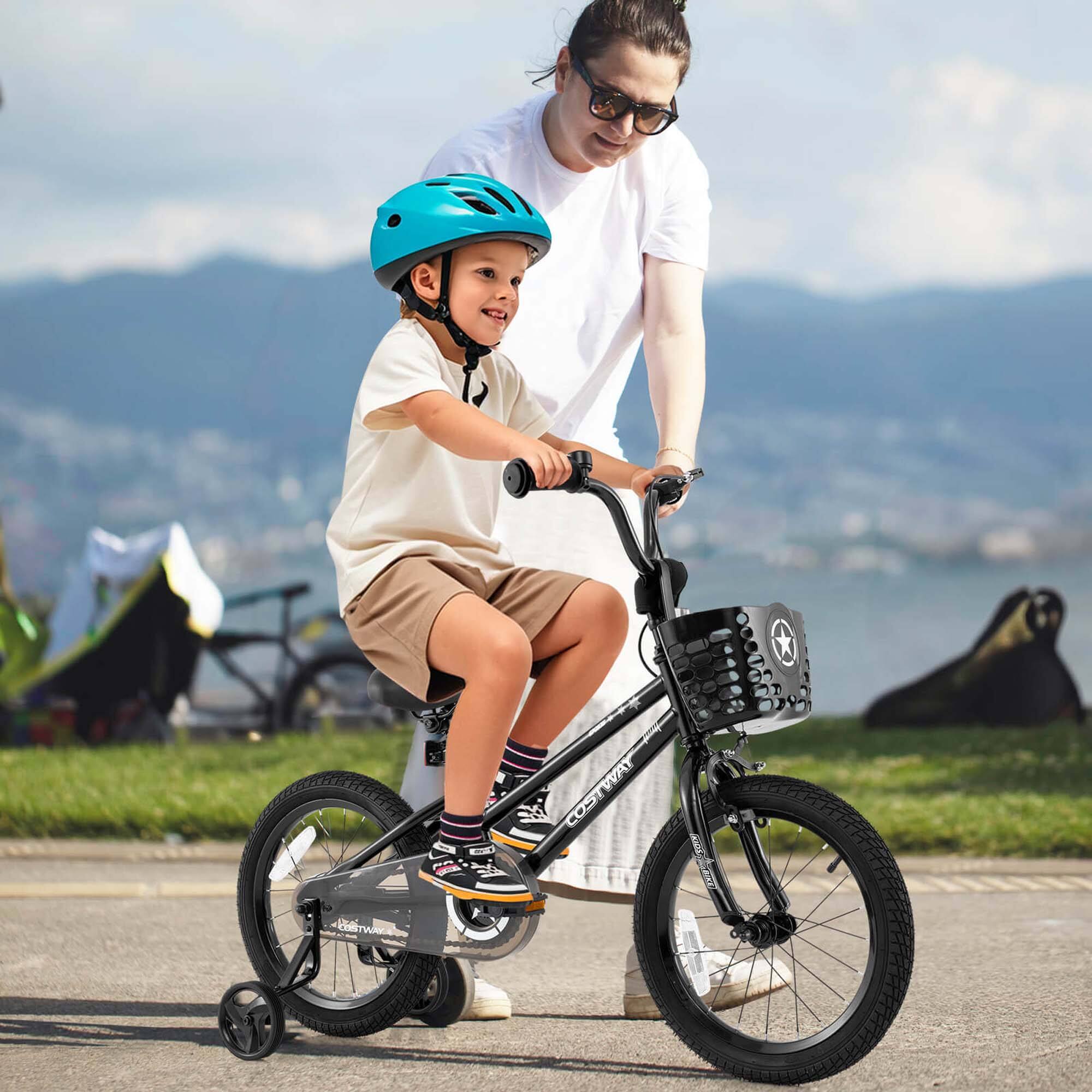 Alt View 3. Costway - Costway 16" Kid's Bike with Training Wheels Adjustable Handlebar & Seat Handbrake - Black.