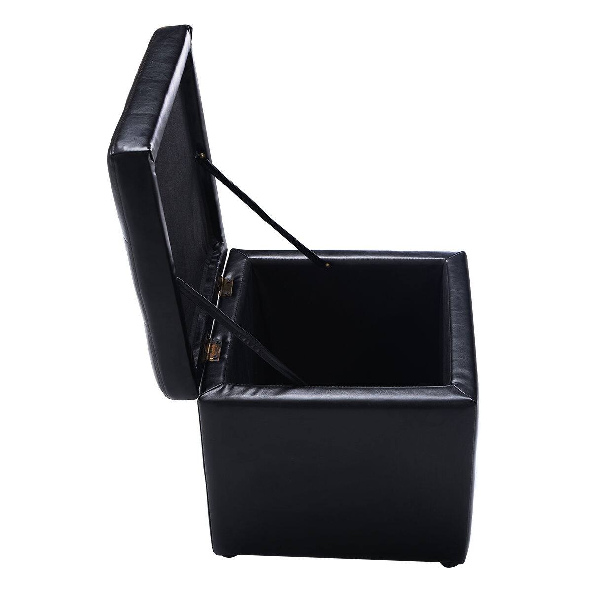 Alt View 2. WELLFOR - 16 Inch PU Leather Ottoman with Hinge Top for Storage - Black.