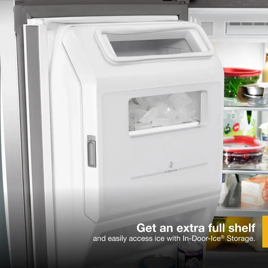 In-Door-Ice: Get an extra full shelf and easily access ice with In-Door-Ice Storage.