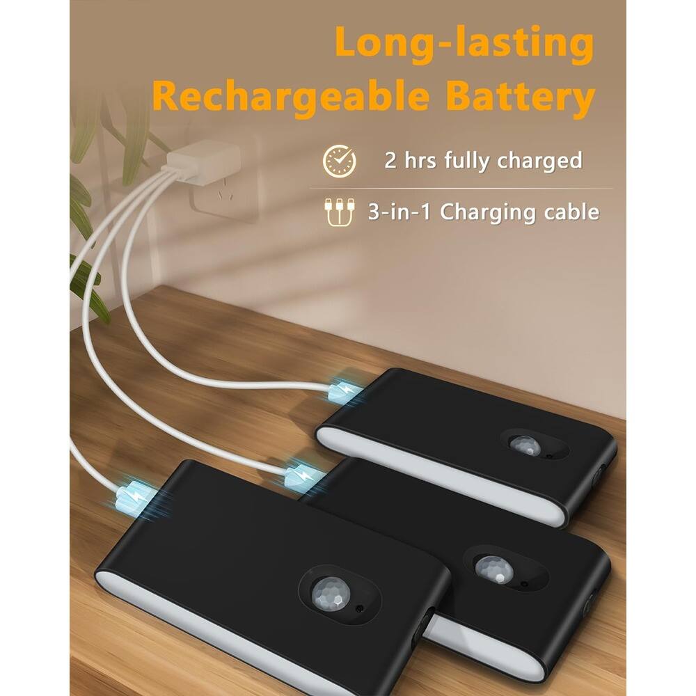 Long-lasting Rechargeable Battery  
2 hrs fully charged  
3-in-1 Charging cable