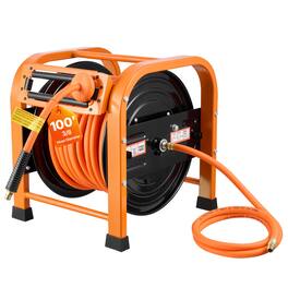 VEVOR - Retractable Air Hose Reel, 3/8 Inch x 100 FT PVC Air Hose Max 300PSI, Auto Rewind Air-Compressor Hoses Reel with 5 ft - Orange + Black