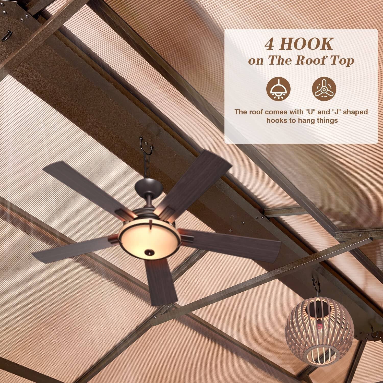 4 HOOK on The Roof Top

The roof comes with "U" and "J" shaped hooks to hang things