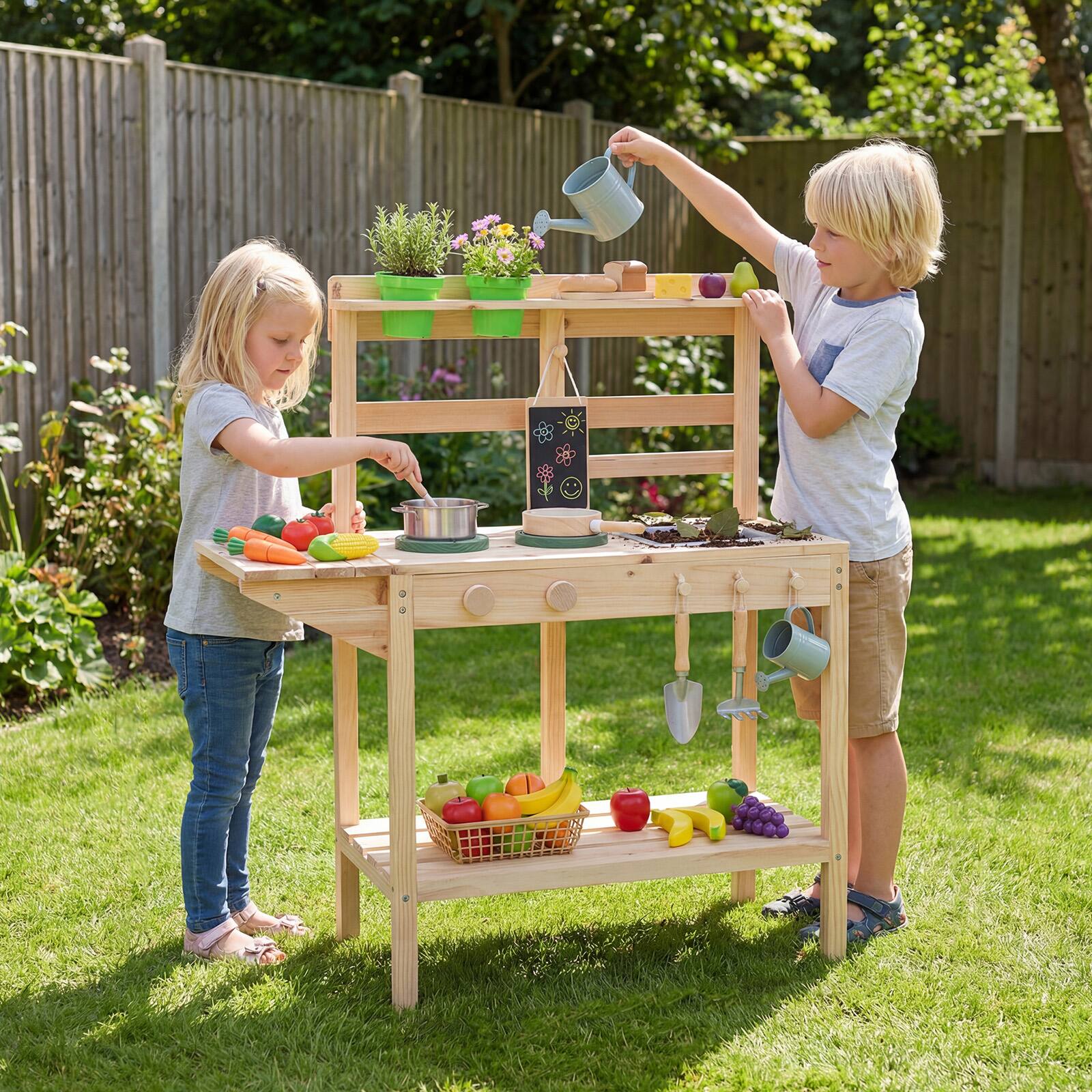 Alt View 1. Costway - Costway Kids Play Kitchen Set Wooden Kitchen Playset with Stoves Sink Rotation - Natural.