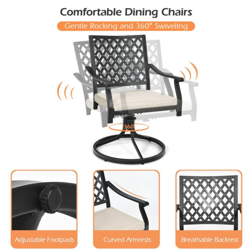 Comfortable Dining Chairs  
Gentle Rocking and 360° Swiveling  
360° Adjustable Footpads  
Curved Armrests  
Breathable Backrest