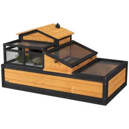 Pawhut - 3-Room Tortoise House Habitat with Balcony, 2 Stories, Wooden Enclosure, Ladder, Tray, Openable Roof