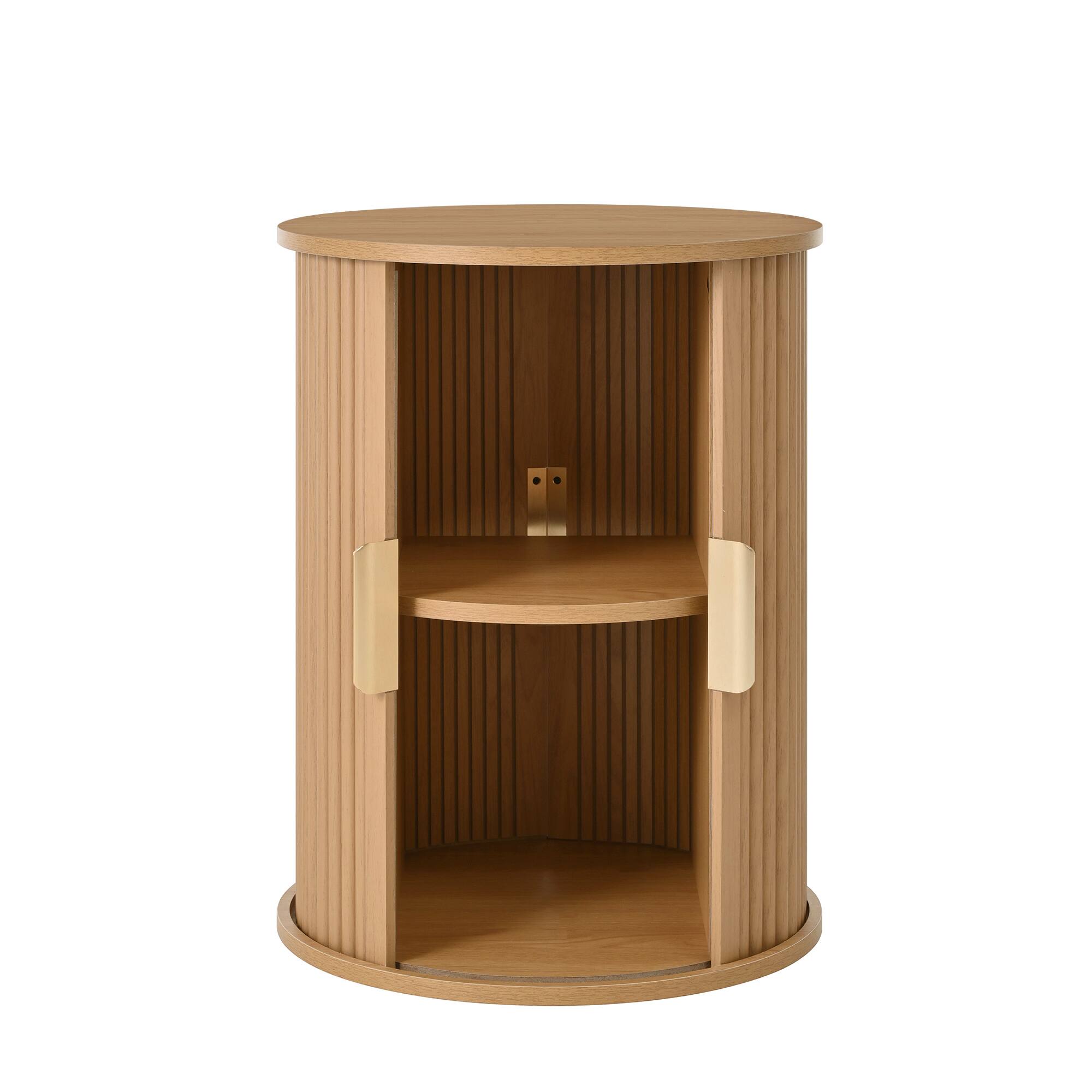 Alt View 9. Tiramisubest - Mid-Century Coffee & Side Table Set of 2 with Tambour Door,Fluted Design,Golden Handle Tall & Low Side Table,Natural - Natural.