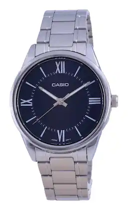 Casio - Analog Quartz MTP-V005D-2B5 MTPV005D-2 Mens Watch Blue Dial Stainless Steel - Black
