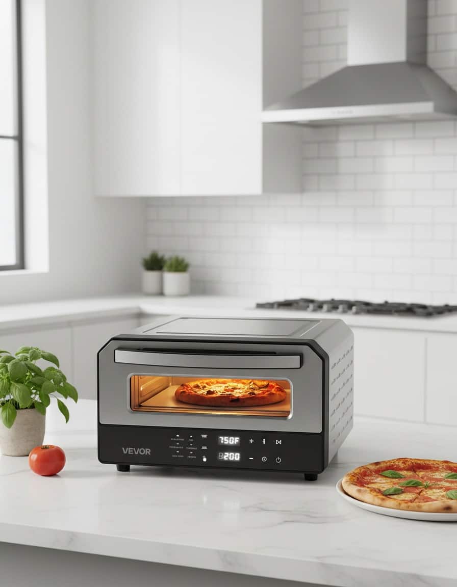 Forest'nSky - 12" Indoor with Touchscreen, 750°F Max Temp, 2-Min Rapid Bake, 5 Presets - Black