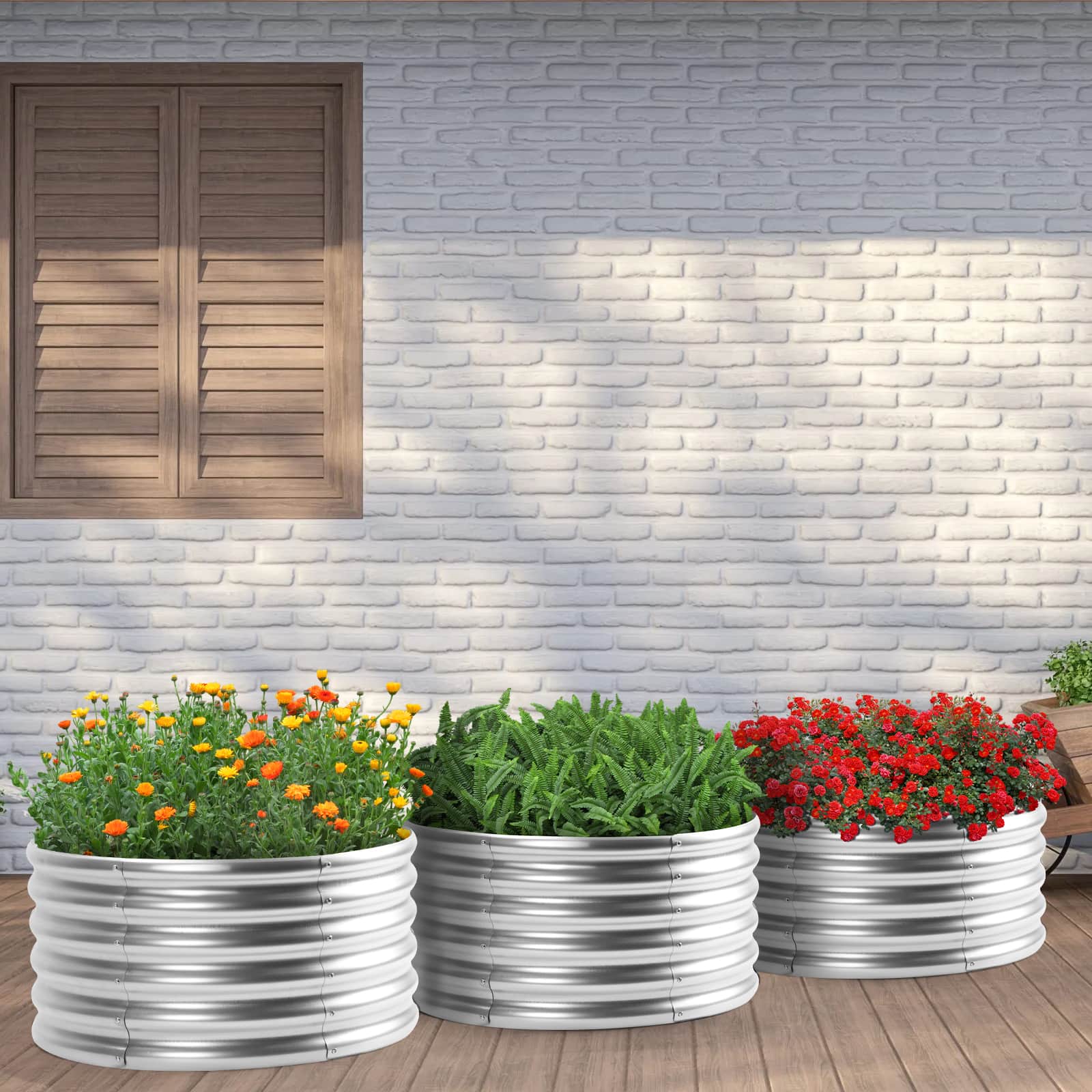 Oumilen - 3-Pack 24" Round Galvanized Raised Garden Beds