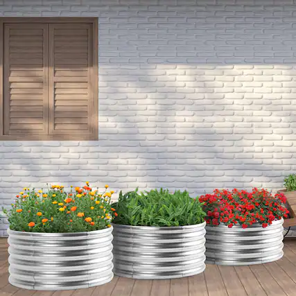Front. Oumilen - 3-Pack 24" Round Galvanized Raised Garden Beds.