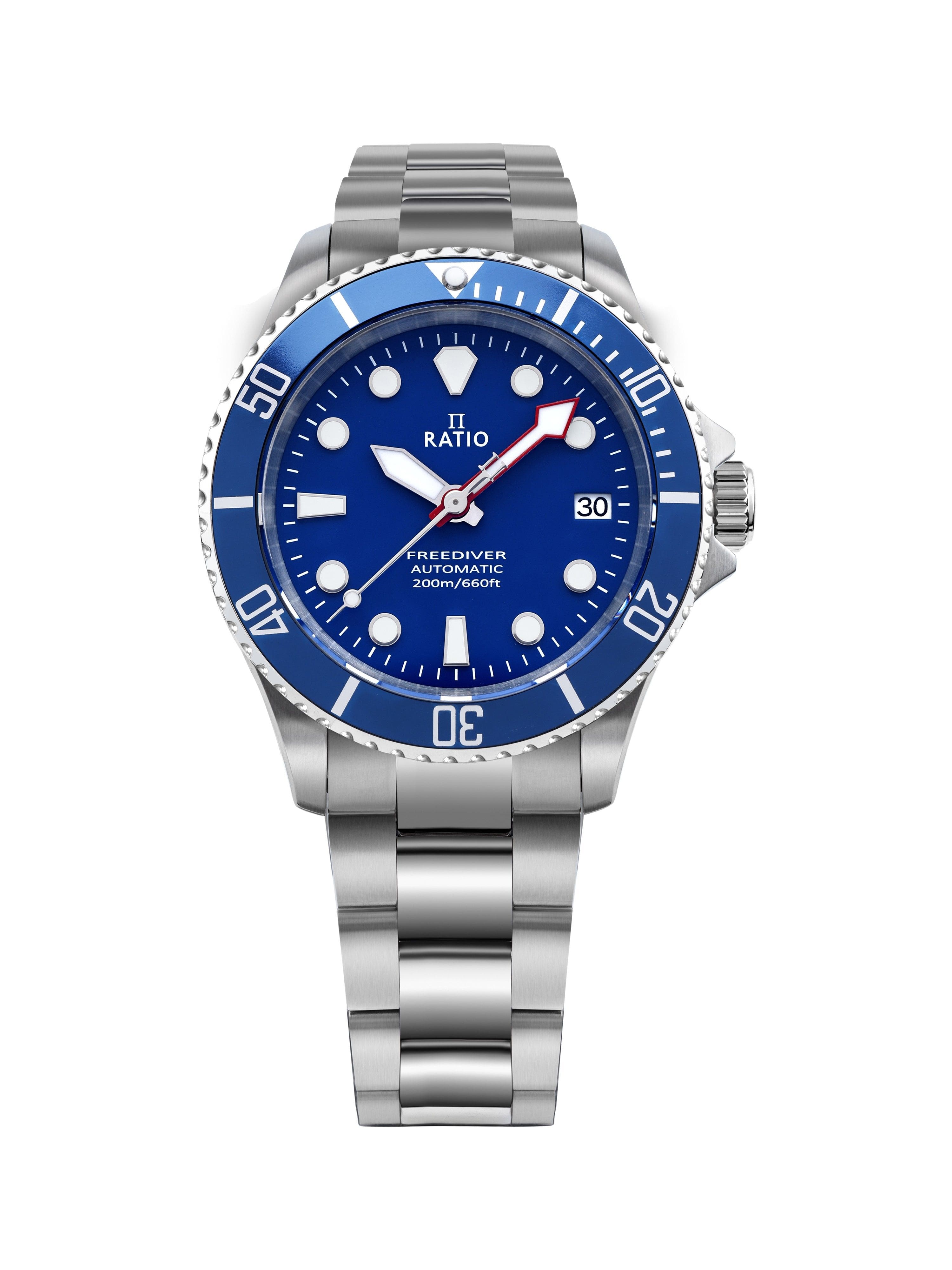 RATIO - FreeDiver Sapphire Stainless Steel Blue Dial Automatic RTF043 200M Men's Watch - Blue and Silver