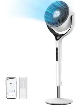DREO - Smart Pedestal Floor Fan, 9 Speeds, RGB Light,20 dB, 120° 3D Oscillation, 37"-42" Adjustable Height - White