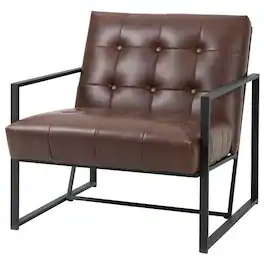Hivvago - Retro Tufted Faux Leather Metal Frame Accent Chair - Brown