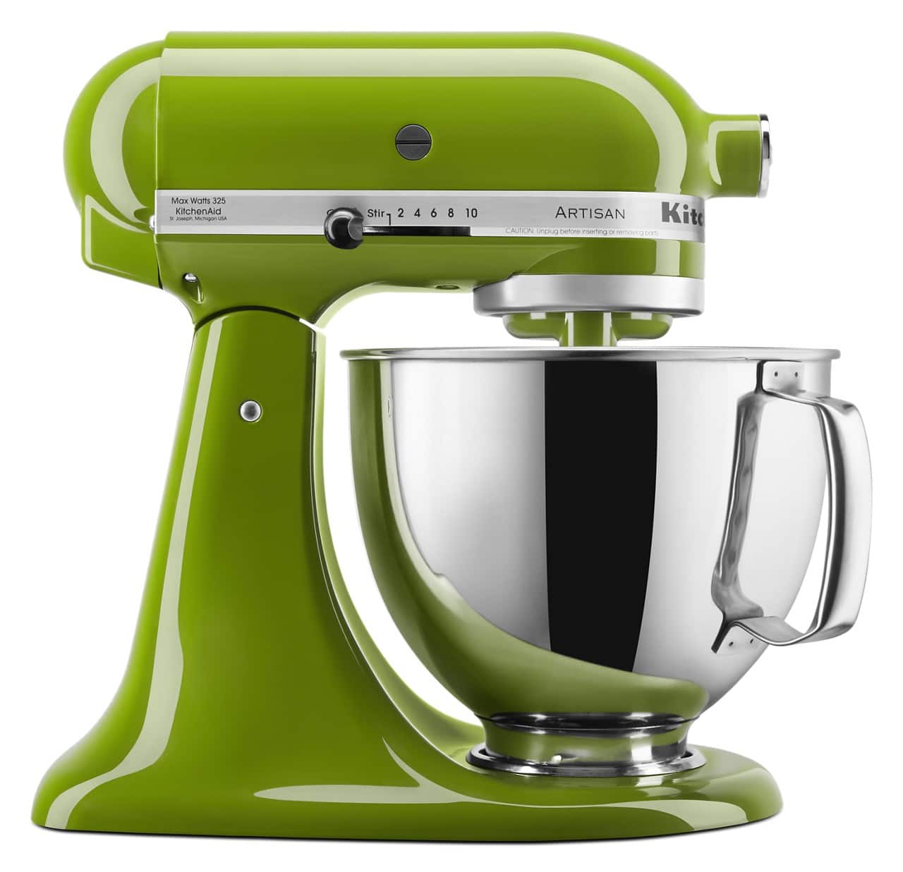 Max Watts 325 KitchenAid  
Stir 2 4 6 8 10  
ARTISAN  
CAUTION: Unplug before starting or removing attachments.