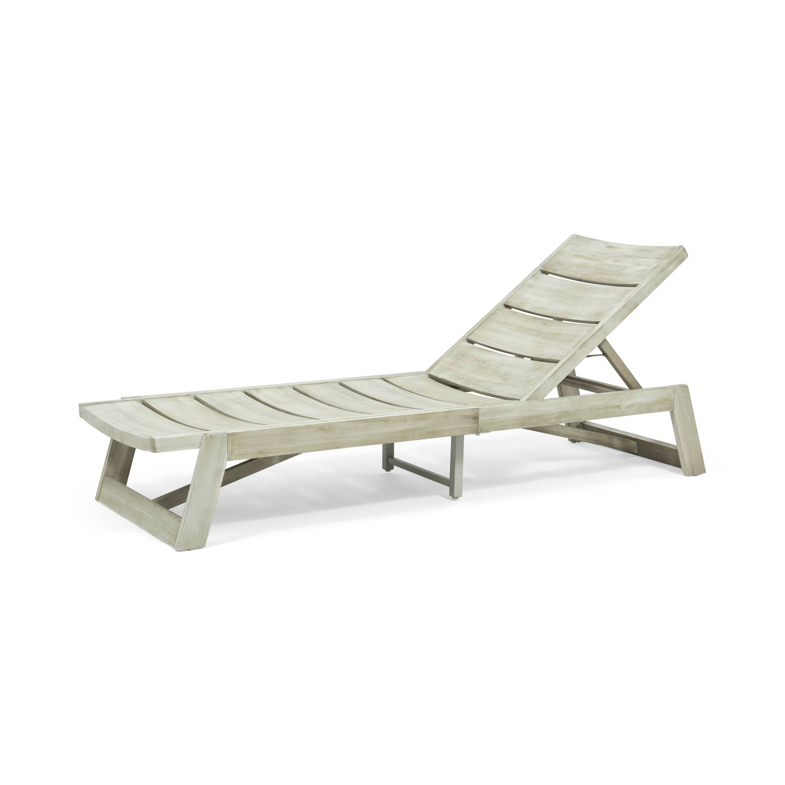 Back. Mondawe - Outdoor Acacia Wood Chaise Lounge Chair - Grey.