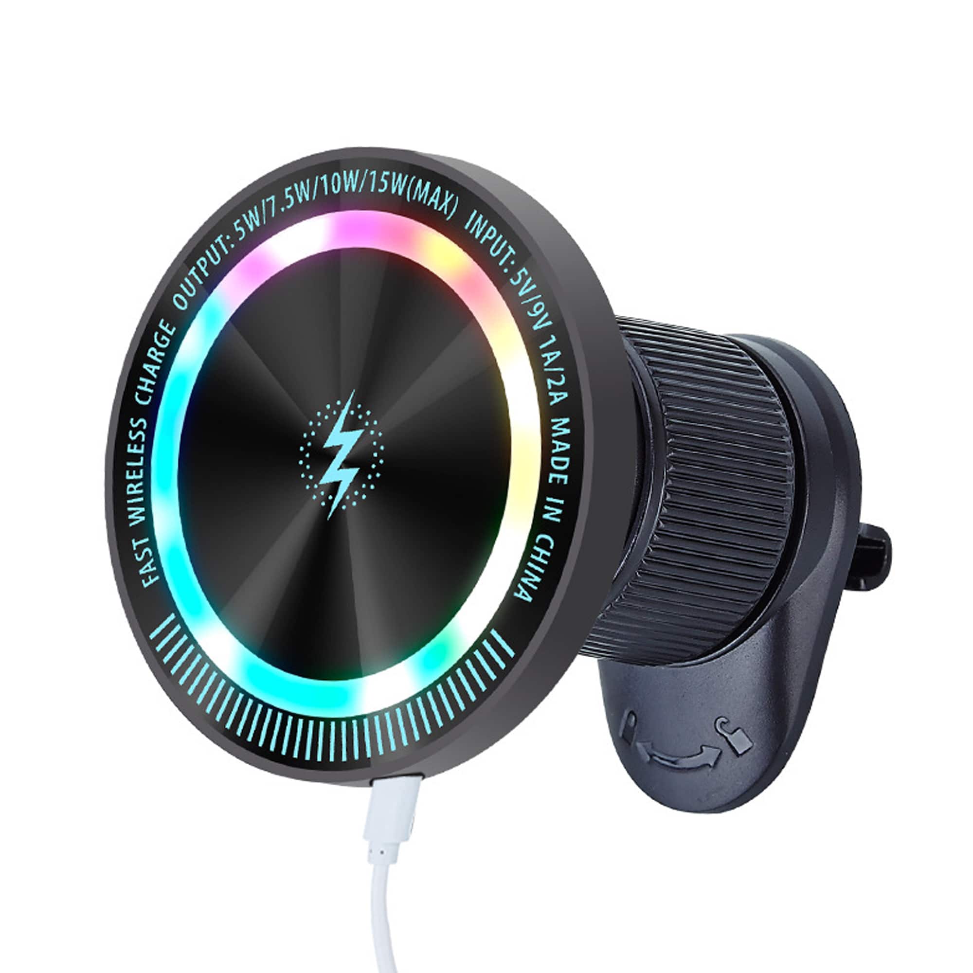 YONWAY - 15W Air Vent Car Phone Holder, Rotatable Magnetic Wireless Charger, RGB Light and Heat Dissipation for iPhone