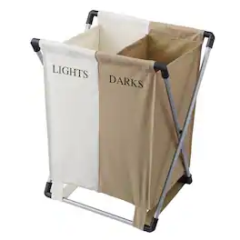 EuroHome - Canvas Double Laundry Bin for Lights and Darks - Beige