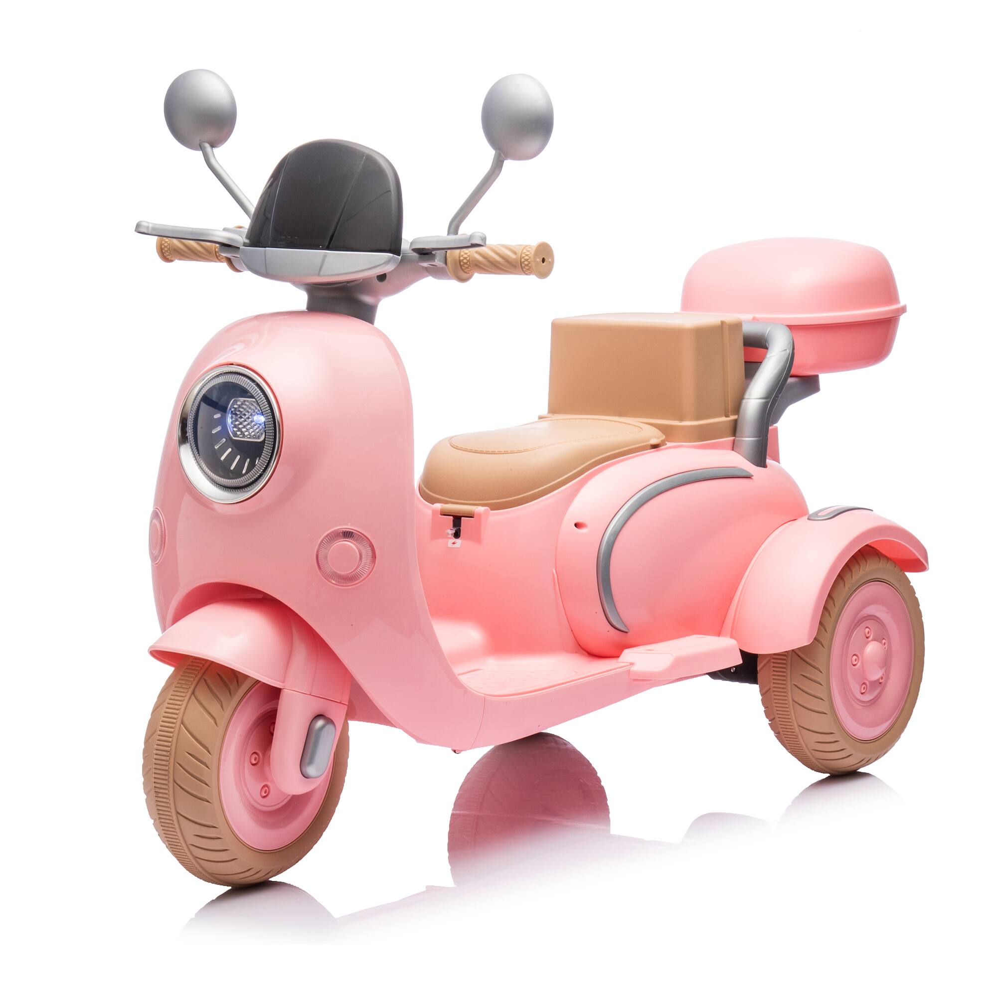 Back. ELEMENT ACE - Two-Seater Electric Motorcycle for Kids 3-6, Three-Wheel Ride-On Toy w/ Music, Bluetooth, USB, Trunk & Adult Seat - Pink.
