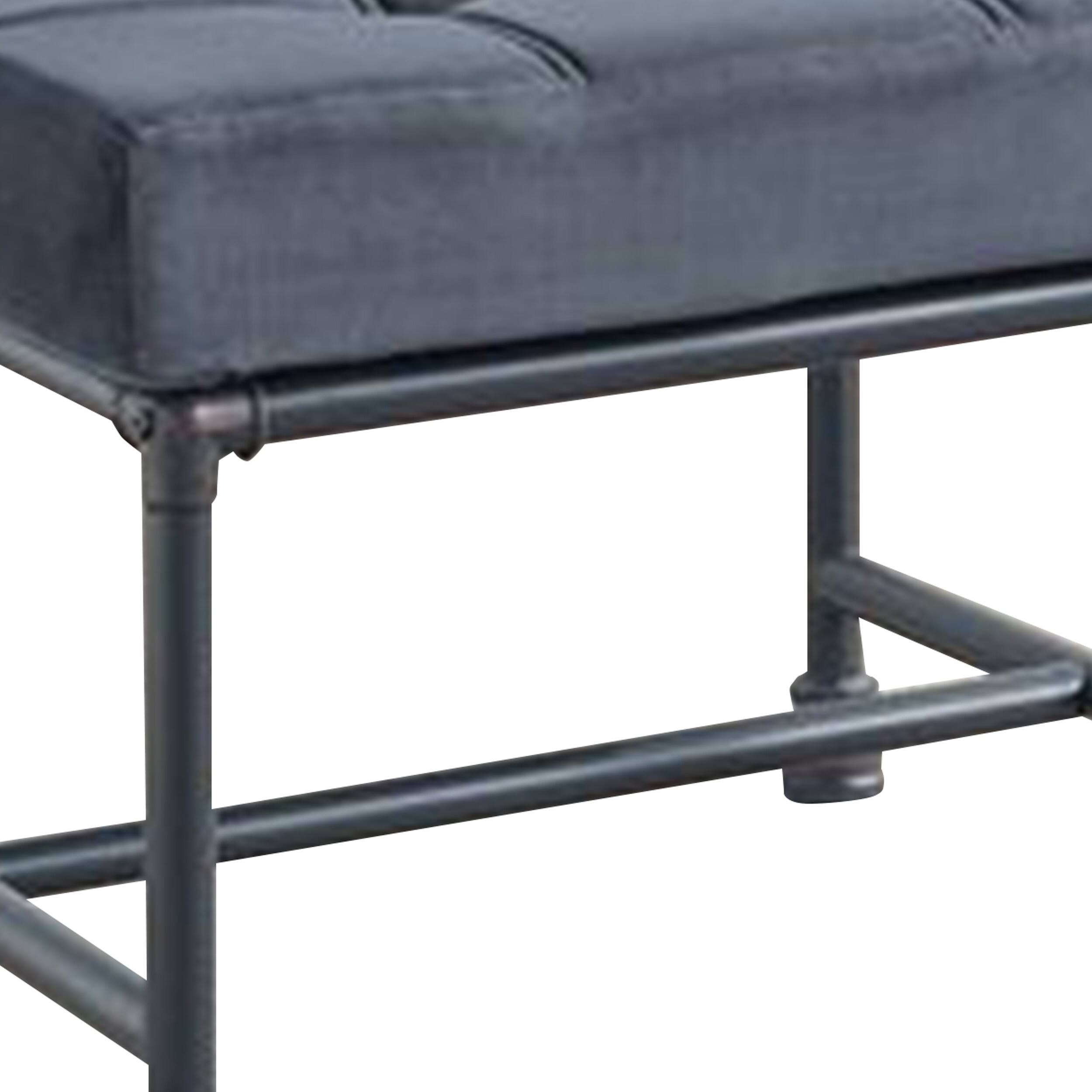 Alt View 2. Manhattan Lane - Ottoman with Tufted Velvet Seat and Metal Frame - Gray.