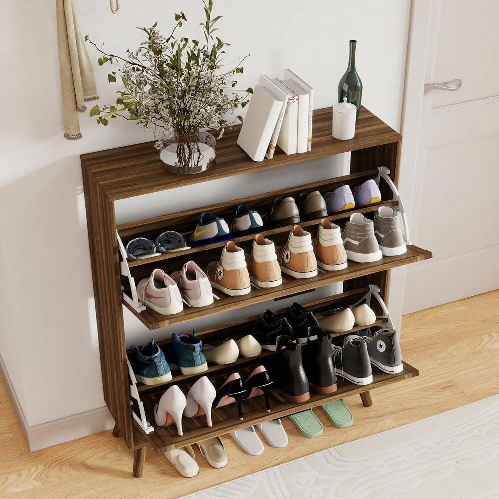 Alt View 7. Kadyn - Resenkos 31.5-Inch Large Capacity Shoe Cabinet with Movable Partitions - Walnut - Brown.