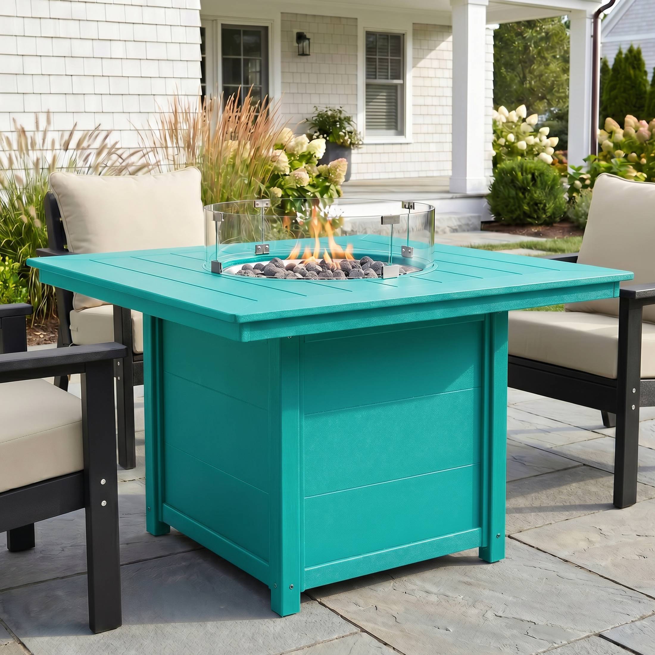 Angle. WestinTrends - WestinTrends Helios Modern Outdoor Patio Propane 42" Square Fire Pit Table - Turquoise.