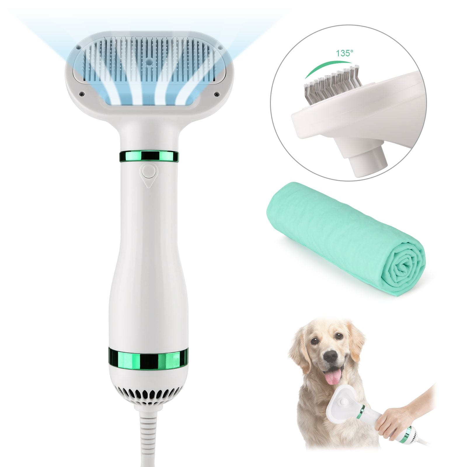 Ownpets - 2 in 1 Pet Hair Dryer Portable with Slicker Brush