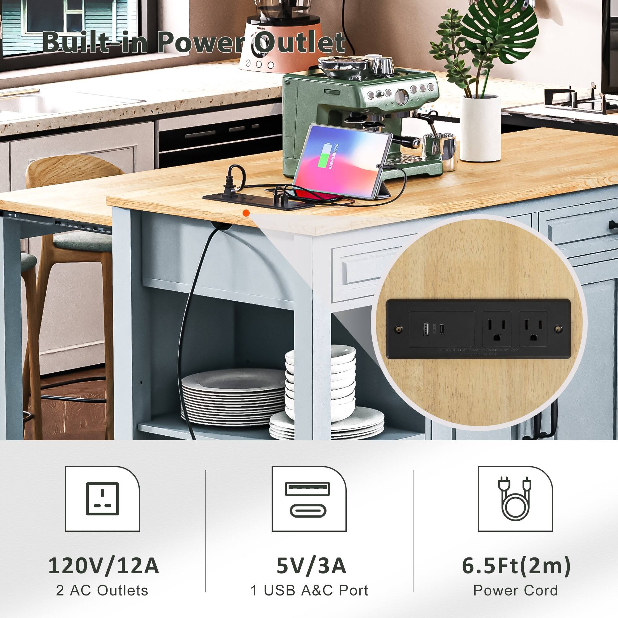 Built-in Power Outlet

- 120V/12A
  - 2 AC Outlets
- 5V/3A
  - 1 USB A&C Port
- 6.5Ft (2m) Power Cord