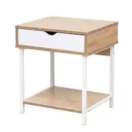 JJS - Bedside Table With Drawer And Storage Shelves - Oak/White