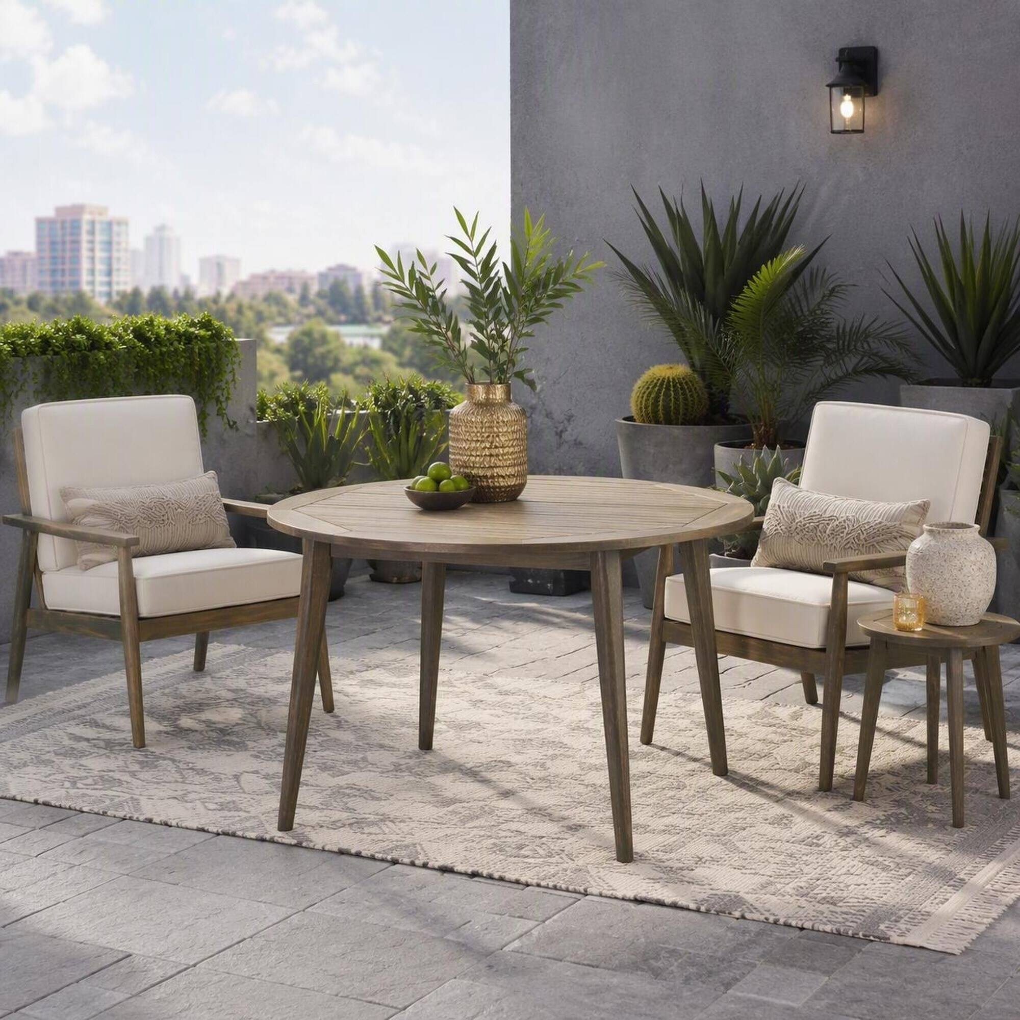 Angle. RYHNUYNE - 47.25" Wood Outdoor Dining Table,Square Patio Table with Straight Leg Base, Gray Outdoor Backyard Furniture - Grey.