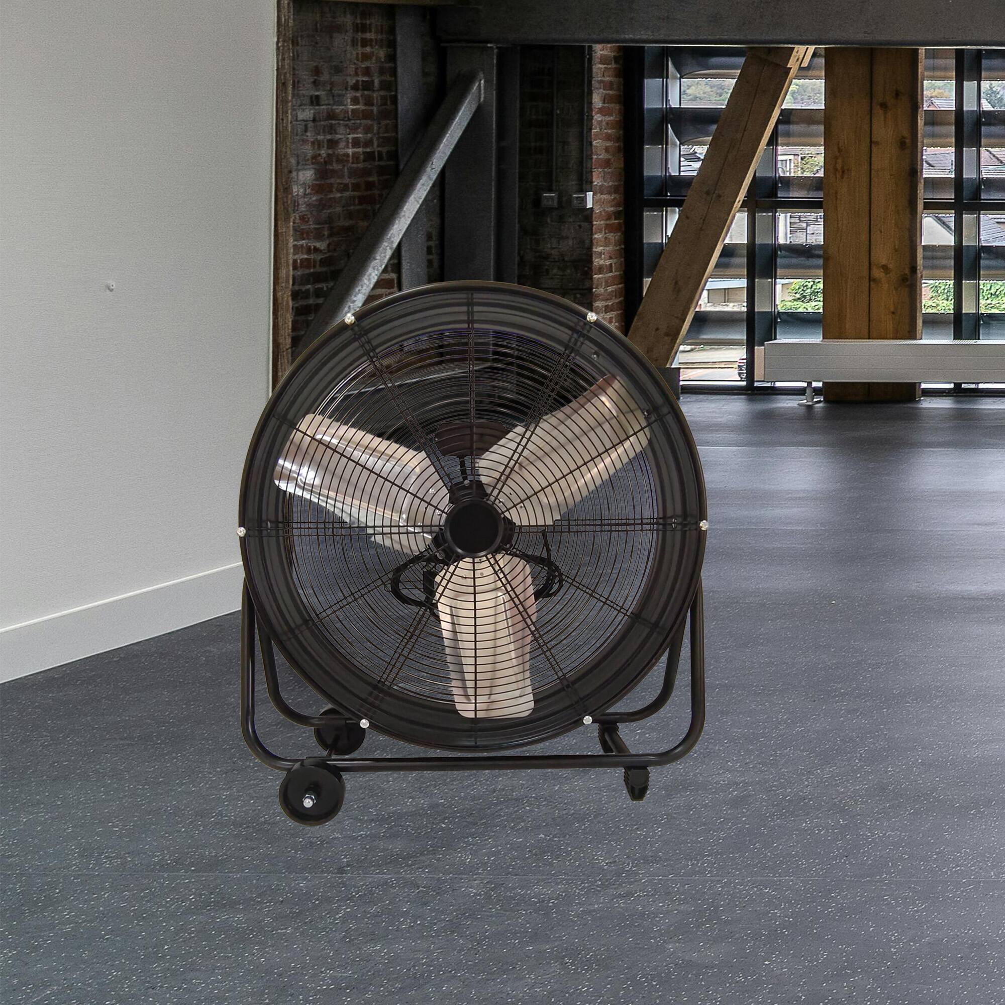 Alt View 6. Loheer - 24 Inch Industrial Drum Fan, High Velocity Heavy Duty Commercial Shop Garage Floor Fan, 3 Speed & 360 Tilt - Black.