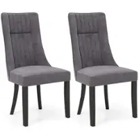 Costway Channel Tufted Dining Chairs Set of 2 with High Backrest Rubber Wood Legs Modern - Gray - Front_Zoom