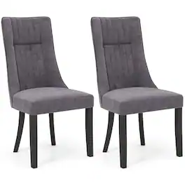 Costway - Channel Tufted Dining Chairs Set of 2 with High Backrest Rubber Wood Legs Modern - Gray