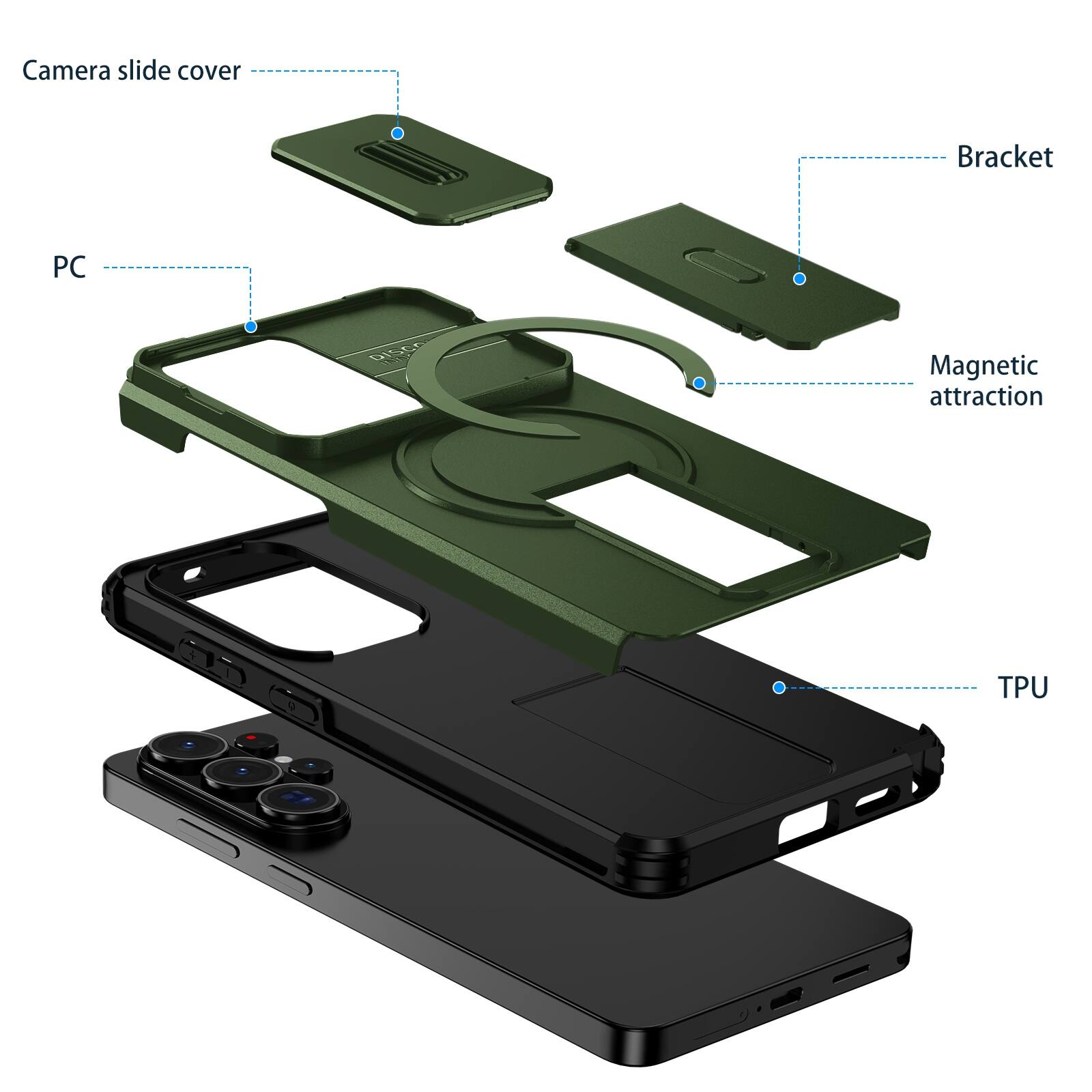 Camera slide cover  
Bracket  
PC  
Magnetic attraction  
TPU