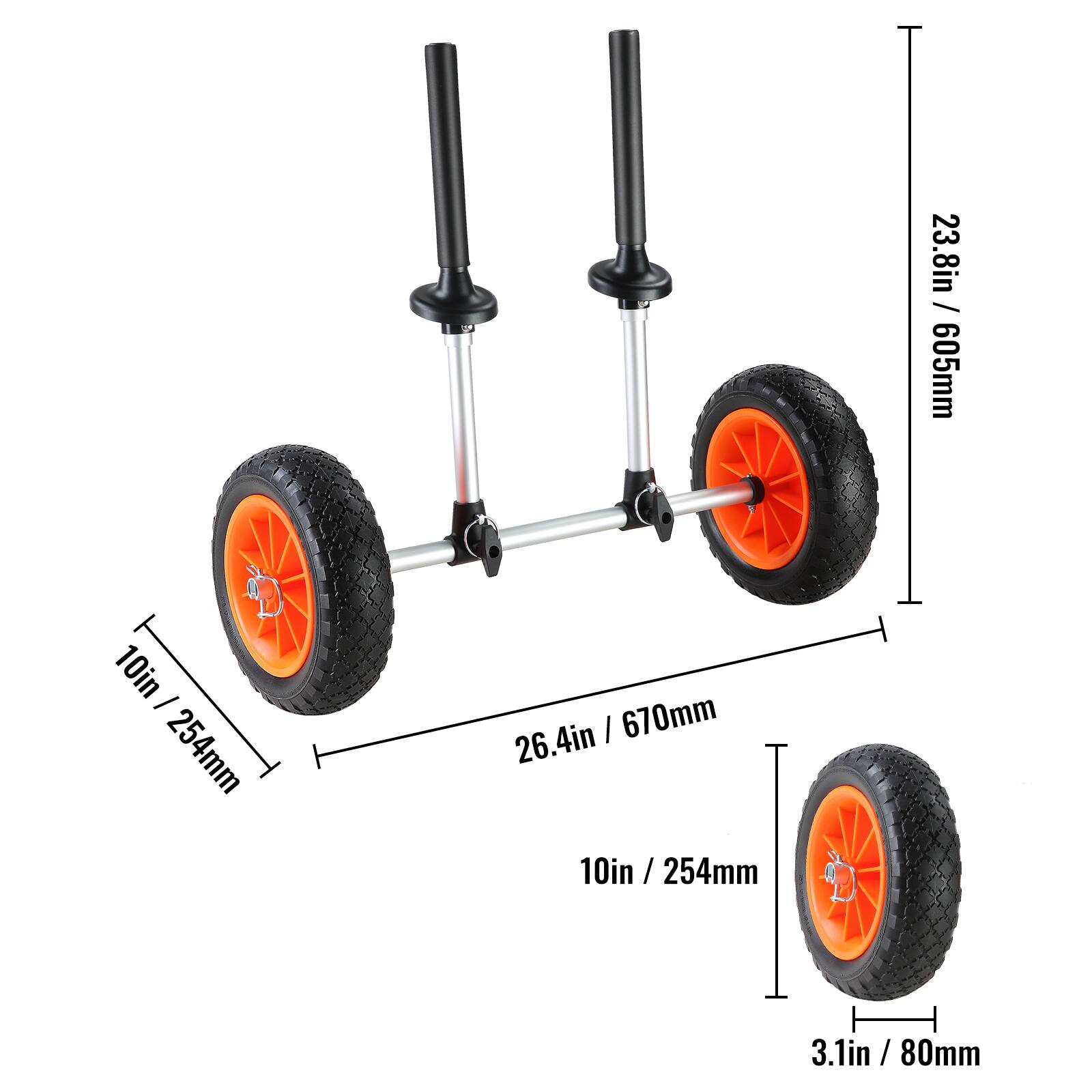 23.8in / 605mm  
10in / 254mm  
26.4in / 670mm  
10in / 254mm  
3.1in / 80mm