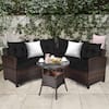 Front. Gymax - Gymax 4PCS Patio Furniture Set Outdoor Rattan Sectional Sofa Set w/ Black Cushions - Black.