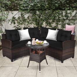 Gymax - 4PCS Patio Furniture Set Outdoor Rattan Sectional Sofa Set w/ Cushions - Black