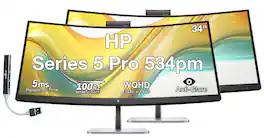 HP - Series 5 Pro 534pm 34" WQHD VA Monitor With 5ms Response Time, Tilt, Displayport, HDMI & DKZ (9E0Z2UT#ABA) 2 Pack - Black/Silver