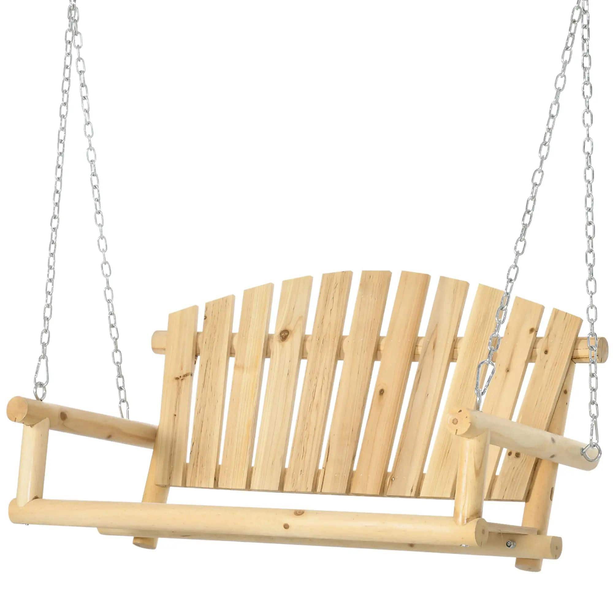 Resenkos - 2-Seater Porch Swing, Metal Chain Outdoor Bench, Garden Swing Bench, Natural Wood Finish