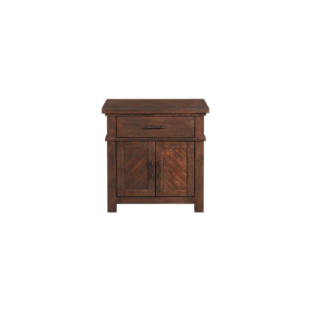 FurniFact - Brown 2-Drawer Wood Nightstand with Modern Design for Bedroom Storage - Cherry