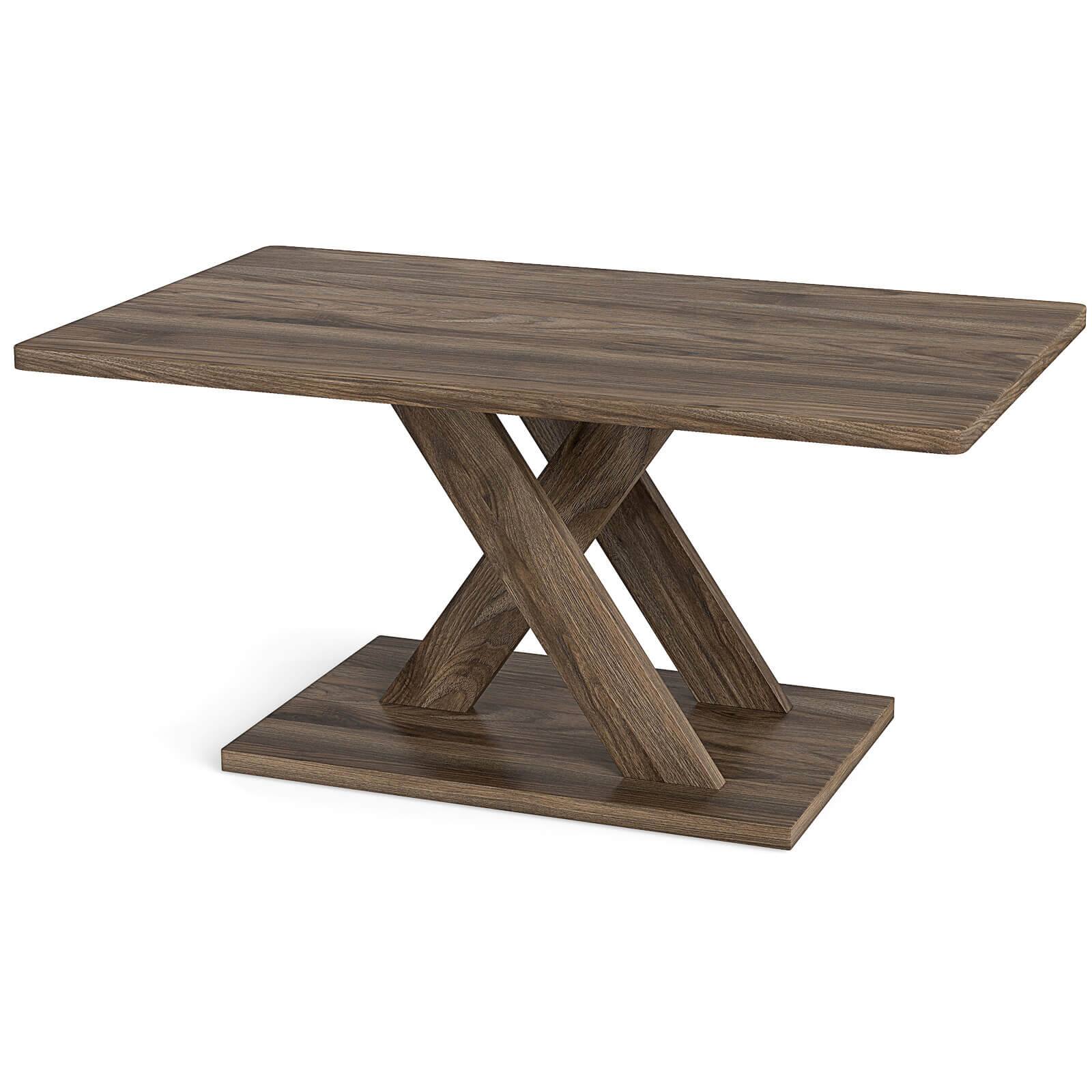 Alt View 9. Costway - Costway 37.5" Coffee Table with Stable Base & Rubber Wood Connection for Living Room - Brown.