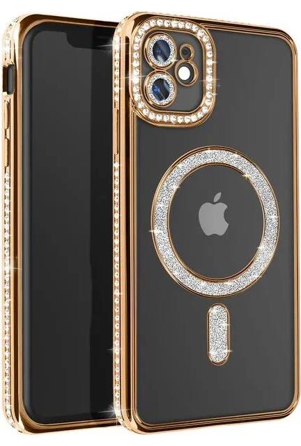Front. Entronix - Entronix Magnetic Case for iPhone 11 - Clear Back with Luxury Rhinestones - Gold.