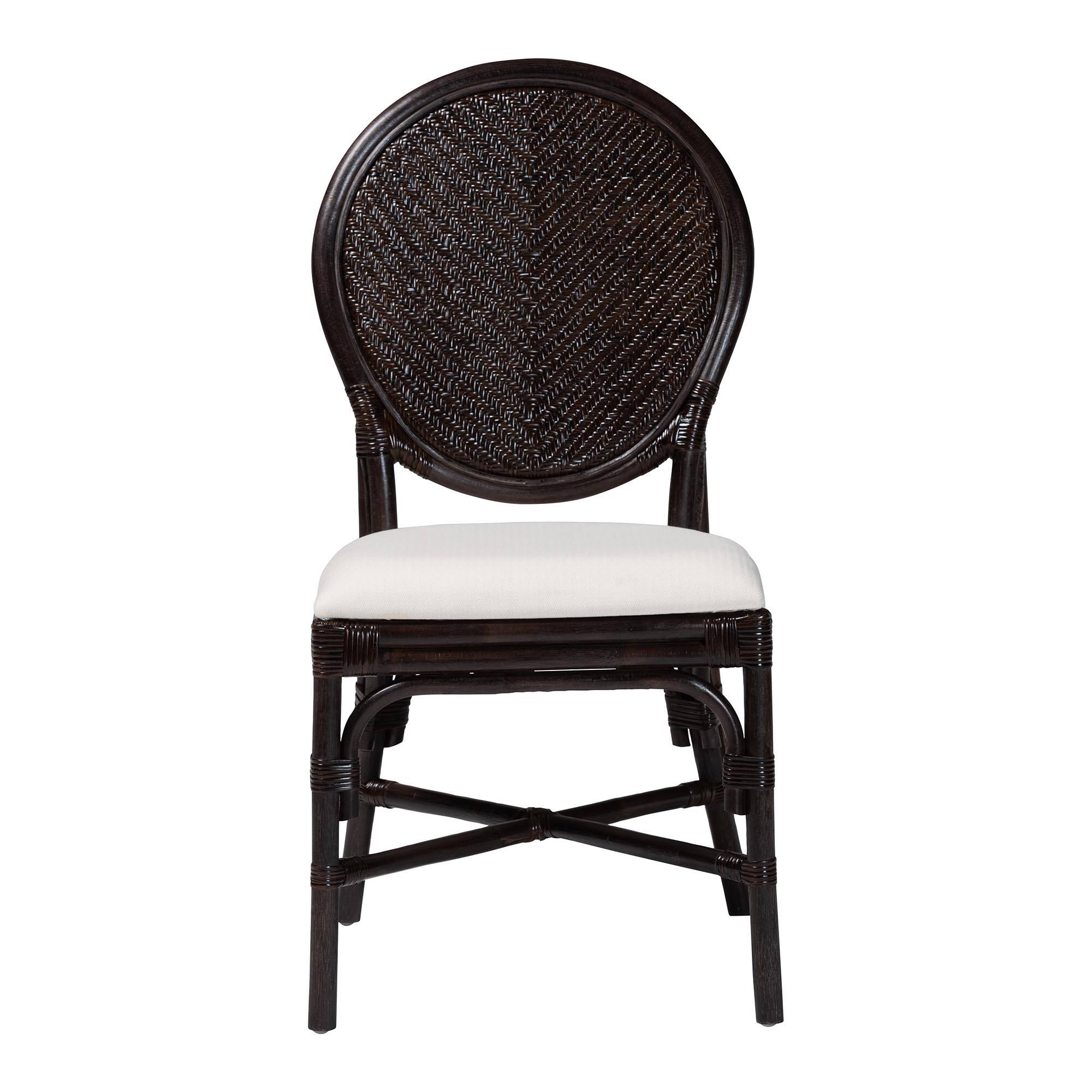 Angle. bali & pari - Elmer Natural Rattan Dining Chair - Handwoven Wicker Accent Chair with Cushioned seat for Kitchen or Dining Room - Espresso/White.