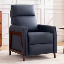 KERDOM - Medium Size Push Back Recliner Chair, PU Leather Upholstered Reclining Sofa Chair with Footrest for Compact Room, Office - Navy Blue