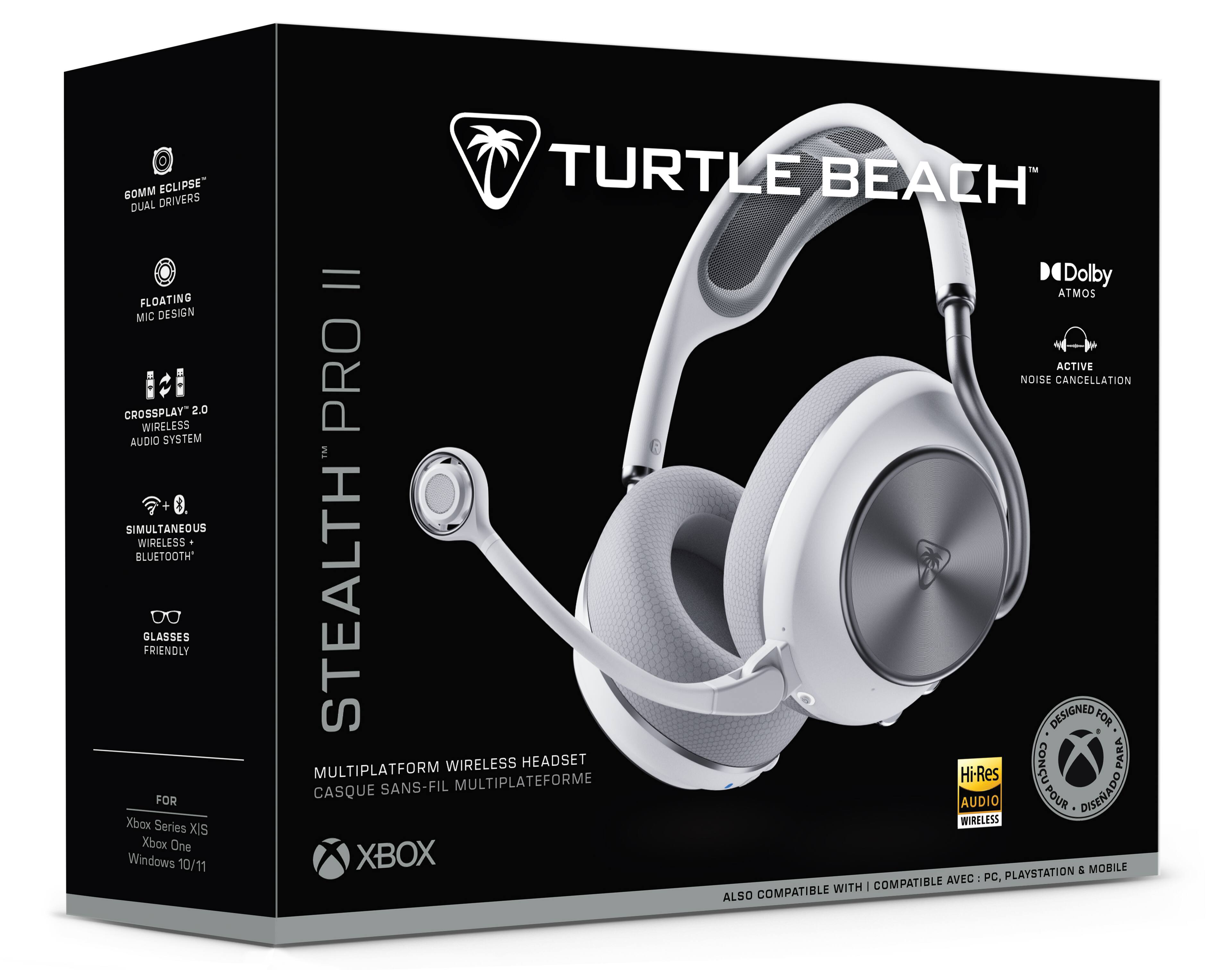60MM ECLIPSE DUAL DRIVERS  
TURTLE BEACH FLOATING MIC DESIGN  
CROSSPLAY 2.0 WIRELESS AUDIO SYSTEM  
SIMULTANEOUS WIRELESS BLUETOOTH  
GLASSES FRIENDLY  
FOR Xbox Series X/S, Xbox One, Windows 10/11  
STEALTH WIRELESS HEADSET  
MULTIPLATFORM  
Dolby ATMOS  
ACTIVE NOISE CANCELLATION  
DESIGNED FOR Hi-Res AUDIO  
COMPATIBLE WITH PC, PLAYSTATION & MOBILE