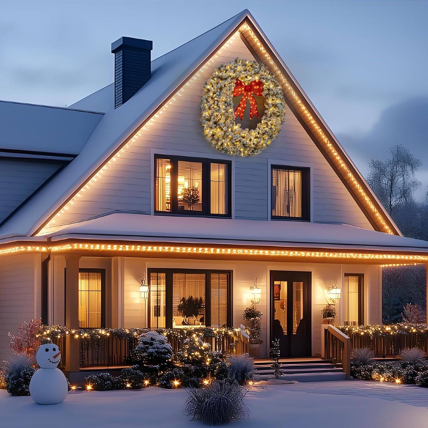 Alt View 3. Jojoka - 60-in Green Christmas Wreath Pre-Lit Flocked for Indoor Outdoor Holiday Decorations - Green.