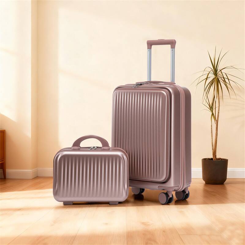 Alt View 8. HTUTWOO - Set of 2 14" Cosmetic Case & 20" Luggage Set with Spinner Wheels - ABS Hardside Suitcase with TSA Lock, Front Opening , - Champagne.