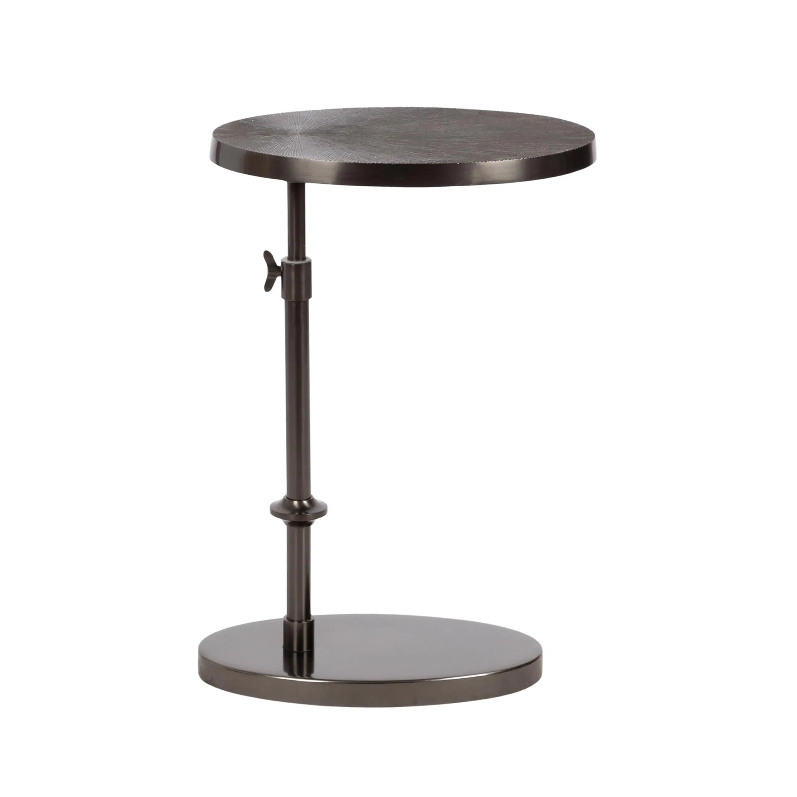 Front. Fabibe - Engles Traditional Adjustable-height Oval C-table 15 X 10 28 Gray Gunmetal Vintage Round Indoor Metal - Default.