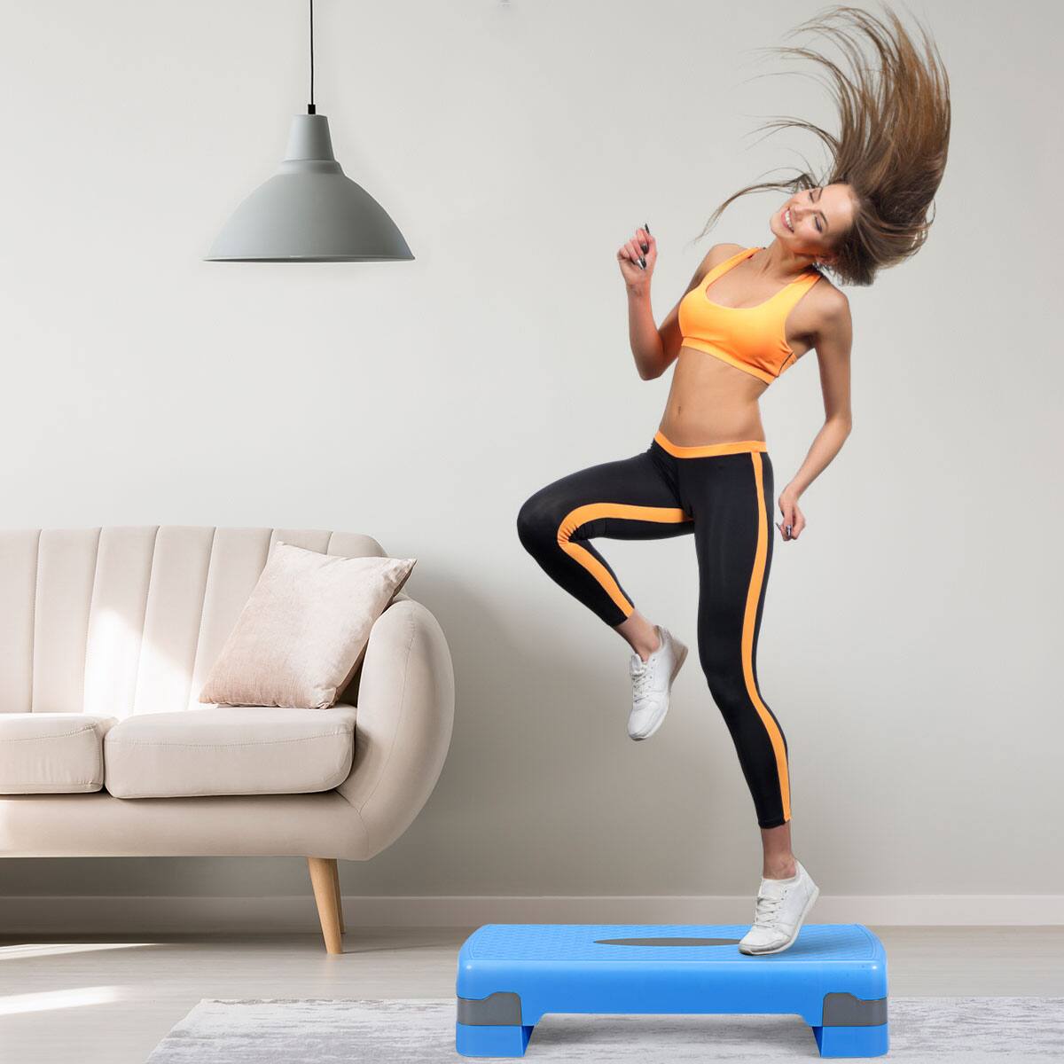 Alt View 11. Costway - 26'' Aerobic Exercise Stepper Cardio Trainer with Riser Height-Adjustable Home Gym Blue - Blue/Gray.