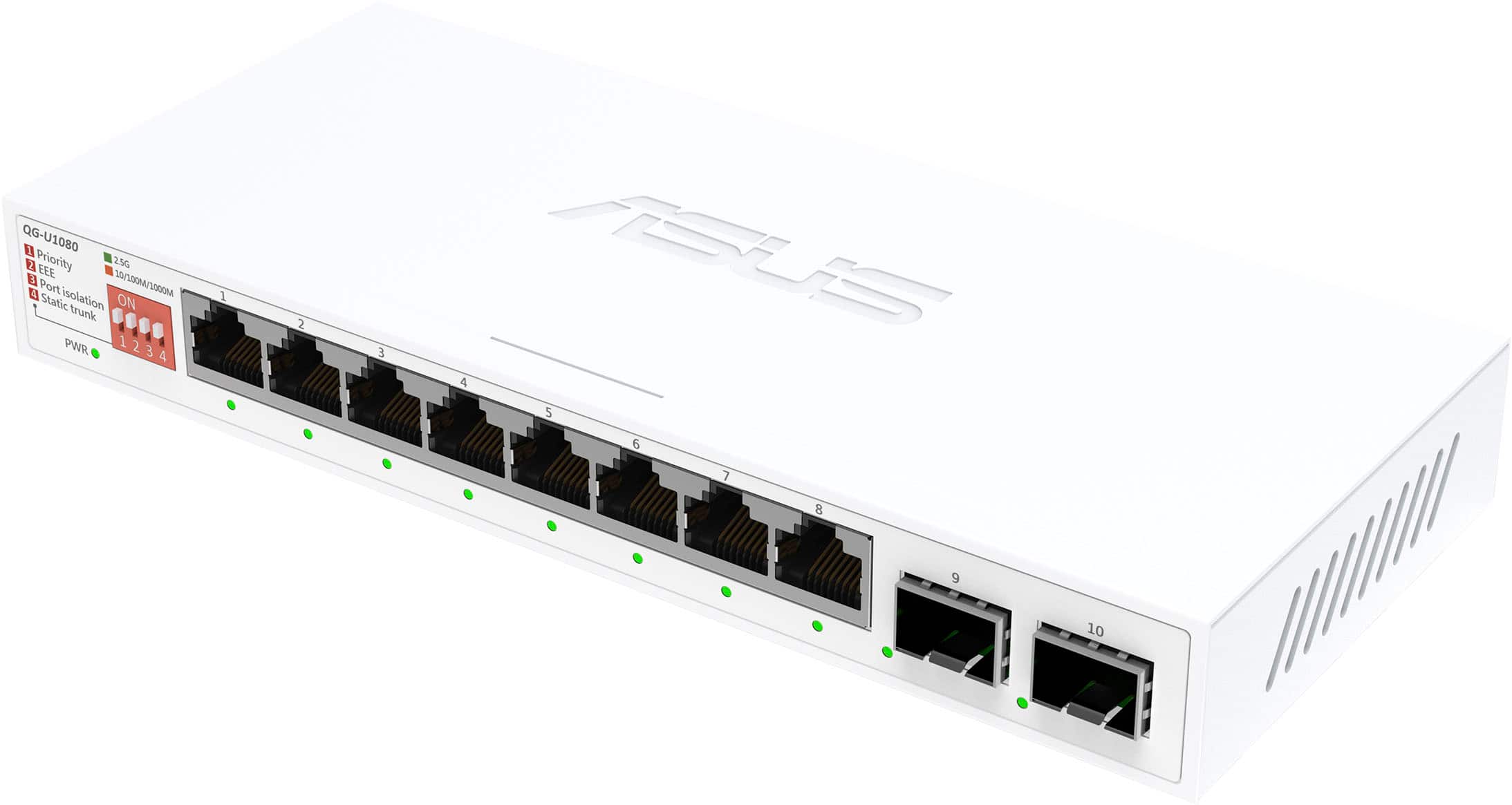 ASUS - QG-U1080 8-Port 2.5G + 2-Port 10G SFP+ Unmanaged Ethernet Switch - White - Front_Zoom