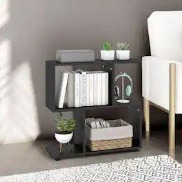 Pefilos - 3-Tier Geometric Bookshelf with Thick Foot Pads, 24" Bookcase - Black